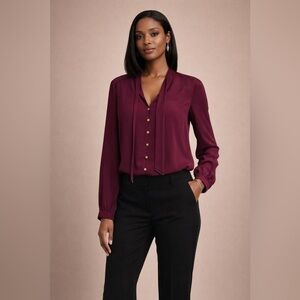 Michael Kors Maroon Burgundy Button Up Blouse Sheer Size S Business Casual